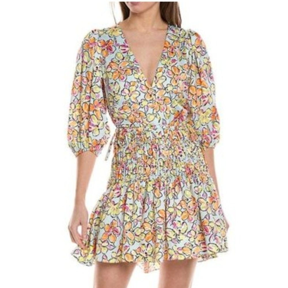 Maje Floral Cut-Out Mini Dress Women 36 Viscose Smocked Waist V-Neck